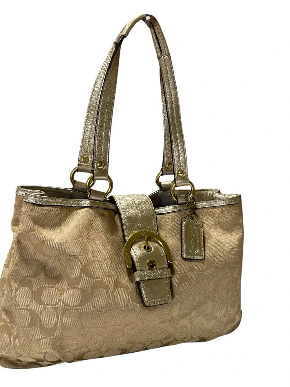 Coach signature canvas leather trim bag
